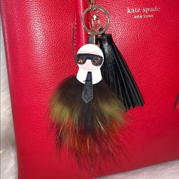 MULTICOLOR KARL Fluffy Bag Charm Key Chain  - Picture 2 of 2